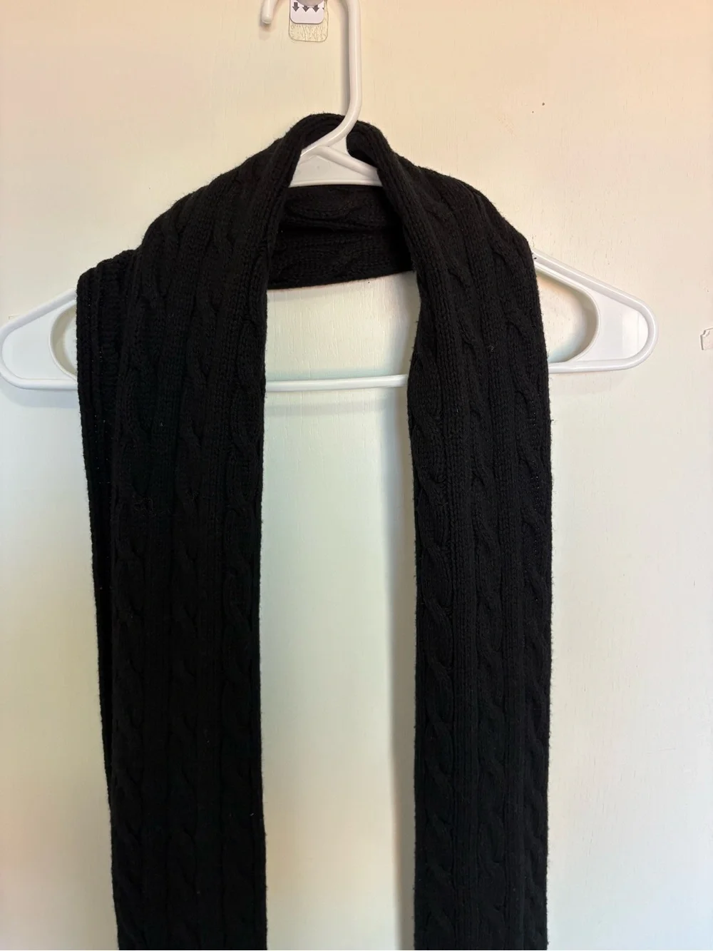 RALPH LAUREN POLO MENS WOOL CABLE KNIT SCARF BLACK WITH RED LOGO
